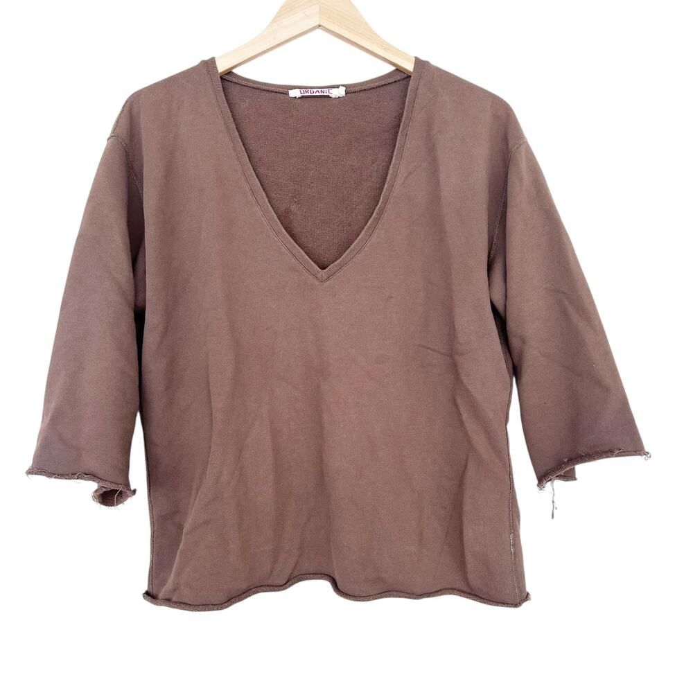 Organic Cotton Brown 3/4 Sleeve Shirt Sz L